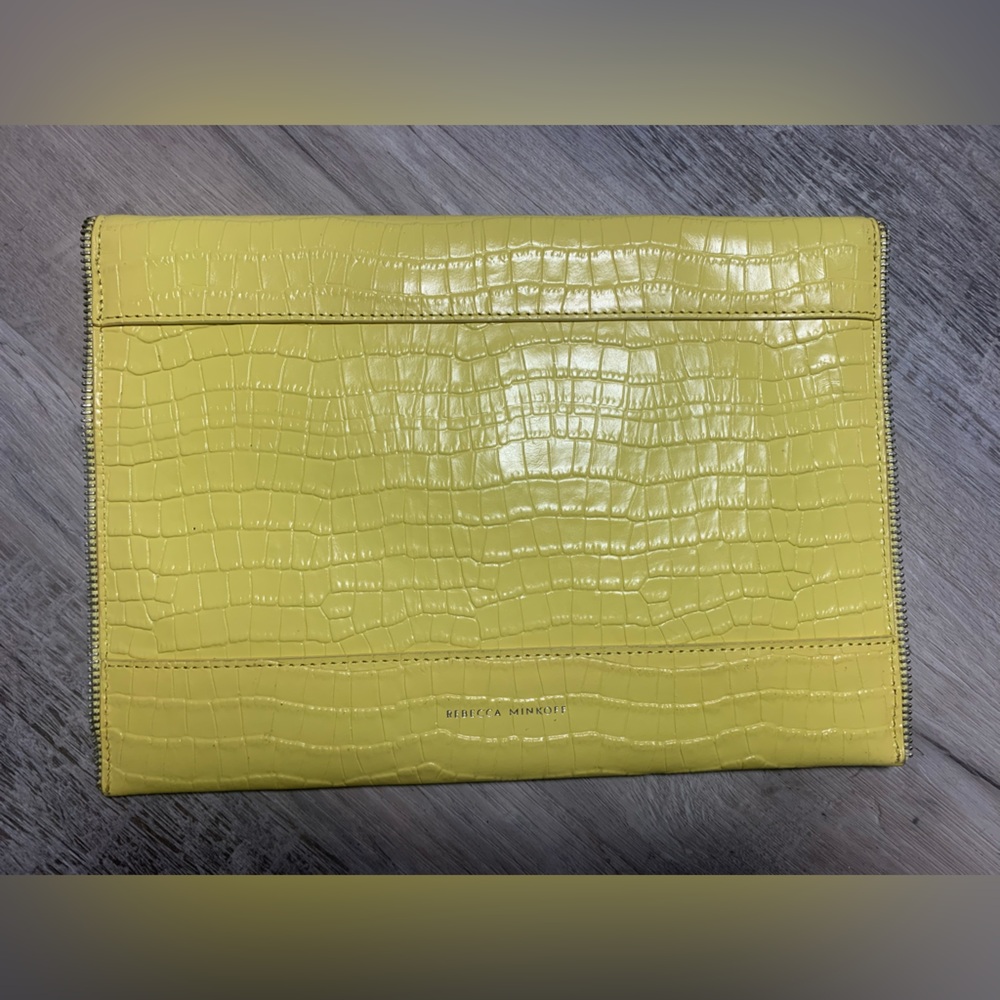 Rebecca Minkoff Leo Yellow Croc Embossed Leather Envelope Clutch Bag - Picture 3 of 6